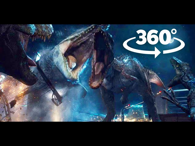 JURASSIC WORLD 360° Movie in VR 🌍 T-rex FIGHTS Indominus Rex & Mosasaurus || Jurassic World 2023 HD