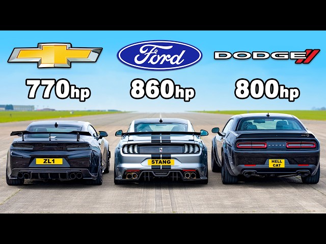 Ford Mustang v Chevy Camaro v Dodge Hellcat Redeye: DRAG RACE