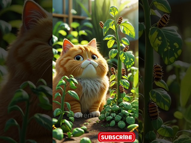 Adorable! Orange Cat Gardening with Help from a Little Chick 🐱🌱🐥 #kucingoren