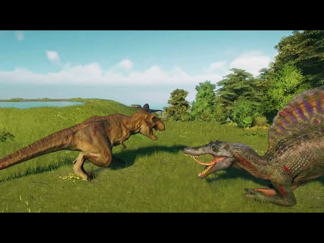 Giganotosaurus vs Tyrannosaurus Rex vs Spinosaurus : Jurassic World Evolution 2