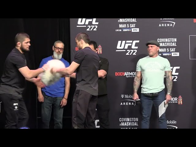 Khabib  Nurmagomedov makes appearance to support cousin Umar Nurmagomedov  at UFC 272 weigh-ins