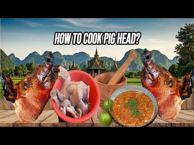 Cooking Pig Head BBQ Crispy Eating with Hot Chili Sauce and Delicious - Cooking Pork Head BBQ