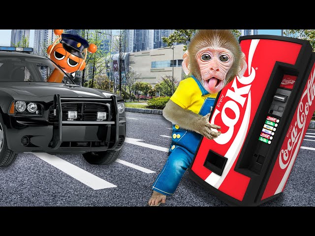 Mono BeBe Roba Máquina de Refrescos y es Perseguido por Policía Robot en Plena Calle! | MONO BEBE