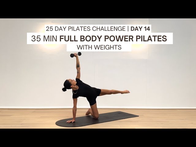 25 DAY PILATES CHALLENGE | DAY 14 | 35 MIN FULL BODY POWER PILATES WITH WEIGHTS | Full Body Workout