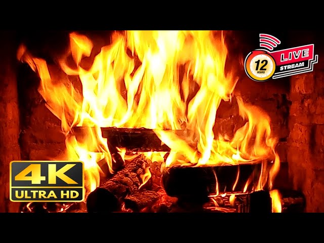 🔥4K Fireplace Ambience (NO MUSIC). Fireplace with Burning Logs and Crackling Fire Sounds