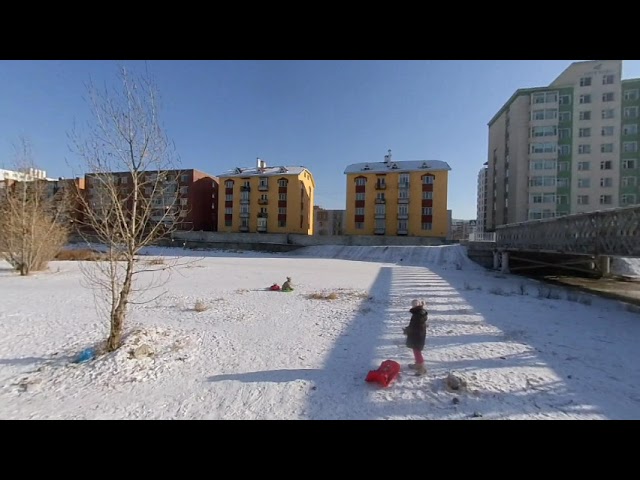 6K VR180 3D Ulaanbaatar sledding down the creek POV