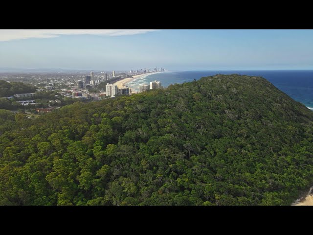 Flying over Burleigh Heads, one of the most beautiful places in the Gold Coast, Queensland Australia