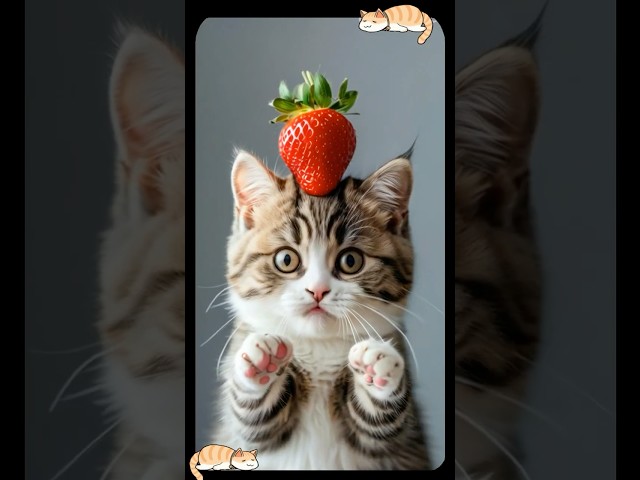 This Cat Balancing a Strawberry Is Adorable! 🍓