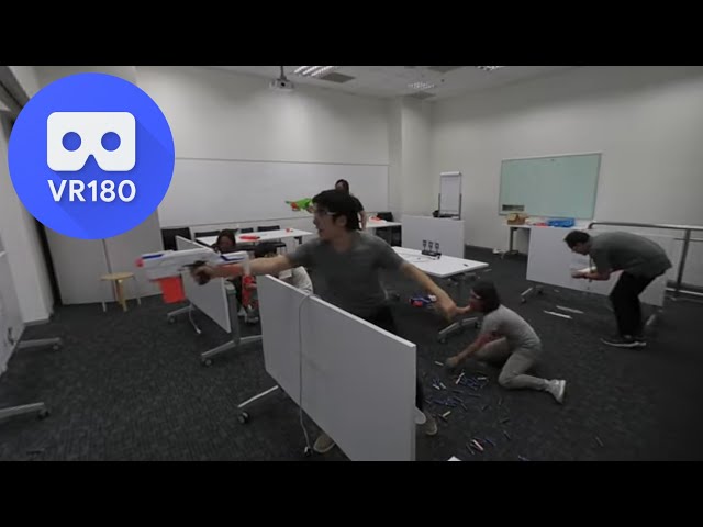 [VR180 5.7k] NERF Guns Office War Battle - Round 2 | Vuze XR 180° 3D