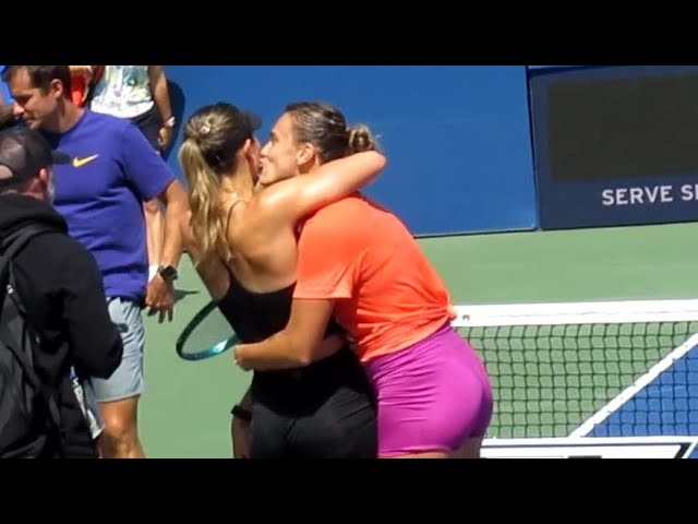 Aryna Sabalenka & Paula Badosa Hug & Kiss at Practice