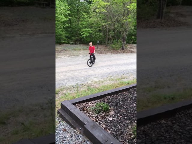 My 8 year old brother learning how to do wheelies 🤣🤣