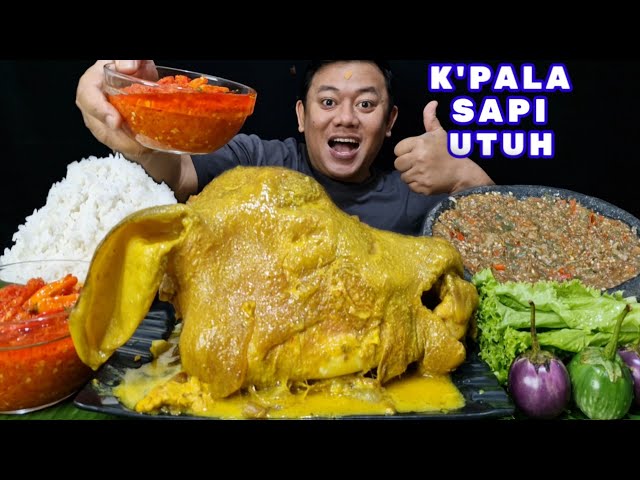 MAKAN BESAR ⁉️ PALA SAPI UTUH PEDAS LALAPAN MENTAH SAMBEL TERONG REBUS