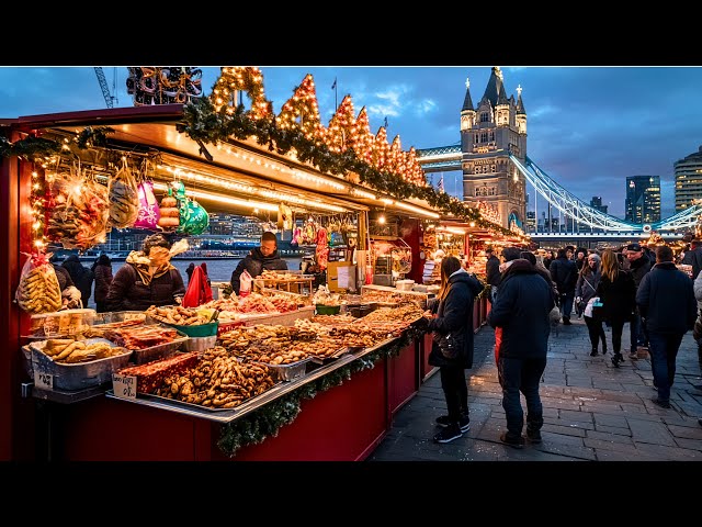 🇬🇧🎄🎅 LONDON STREET FOOD, WINTER (CHRISTMAS) BY THE RIVER: LONDON BRIDGE MARKET