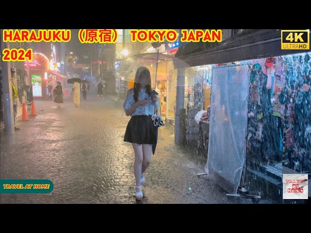 4k hdr japan travel 2024 | Heavy Rain Walk in Harajuku（原宿）Tokyo  |  Relaxing Natural City ambience