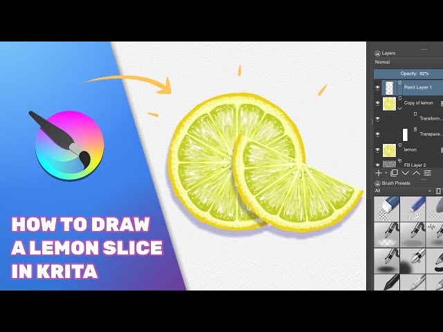 How to draw a lemon slice - Krita digital painting tutorial - Easy step by step for beginners