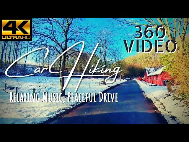 Peaceful Drive With Snow And Blue Sky, Slow TV, 360 degree Video Where You Control The Angle You See