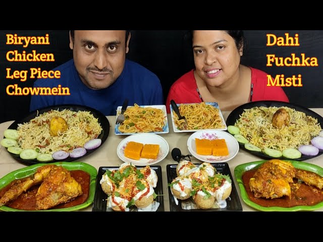 Chicken Leg Piece Chowmein Veg Biryani Dahi Fuchka Misti Eating Challenge