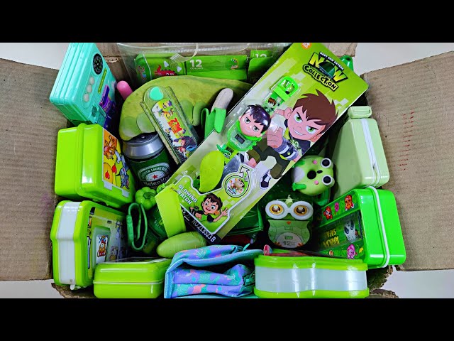 Ultimate Green Stationery collection, stationery from the box, ben10, pencil box, eraser, toy in box