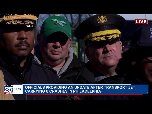 Officials providing an update after a transport jet carrying 6 crashes in Philadelphia