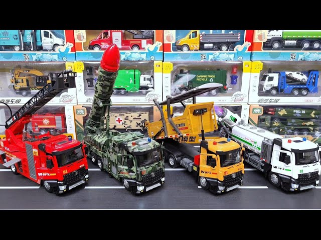 Diecast Trucks Of Fire Truck, Military Truck, Dump Truck, Dust Suppression Truck