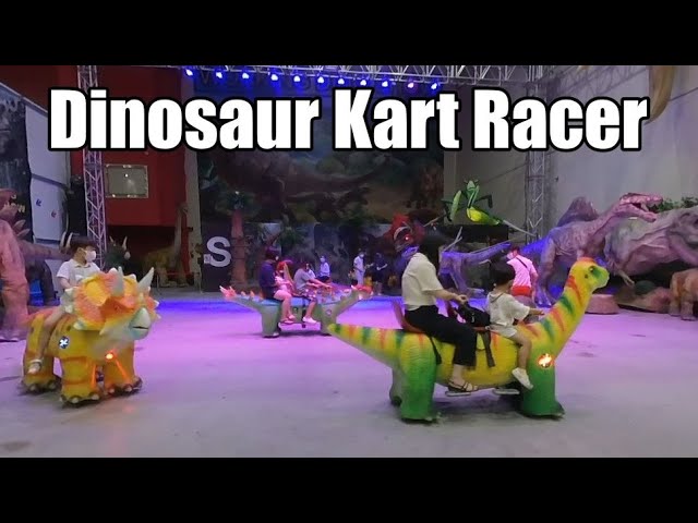 3D 180VR 4K Dinosaur Kart Racer 😍😍 Kids ride a Dinosaur at Jurassic Theme Park