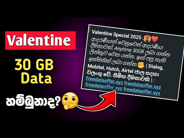 වැලන්ටයින් එකට 30 GB ඩේටා හම්බුනාද 🤔| Valentine Data Offer Scame Alert