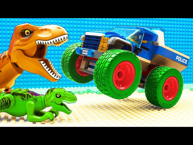 Super Police Truck vs Dinosaur T-Rex Kinetic Sand