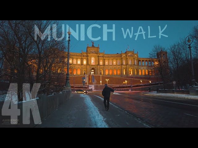 Walking in Munich Germany, The Maximilianeum Isar river at night 4K