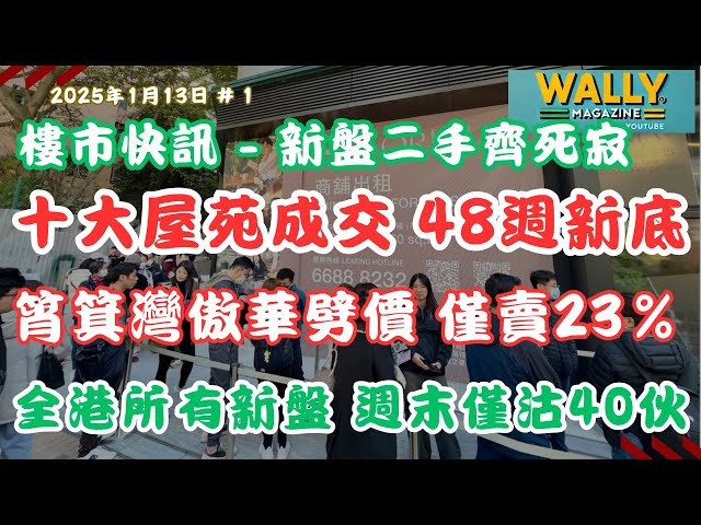 二手成交創48周新低、十大屋苑僅賣3伙！新盤難開局 傲華推55伙只賣13伙，僅23%｜全港新盤只賣出40伙｜