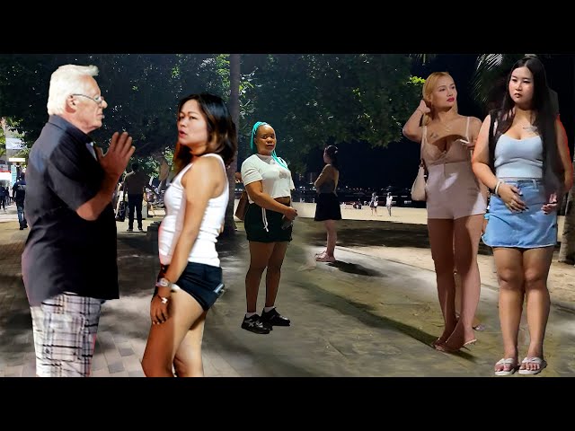 4k HDR how much beach road pattaya many freelancer waiting for customer nightlife scenes