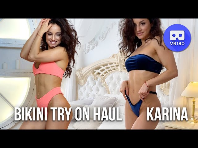 VR180 3D. Karina tries on haul bikini swimwear