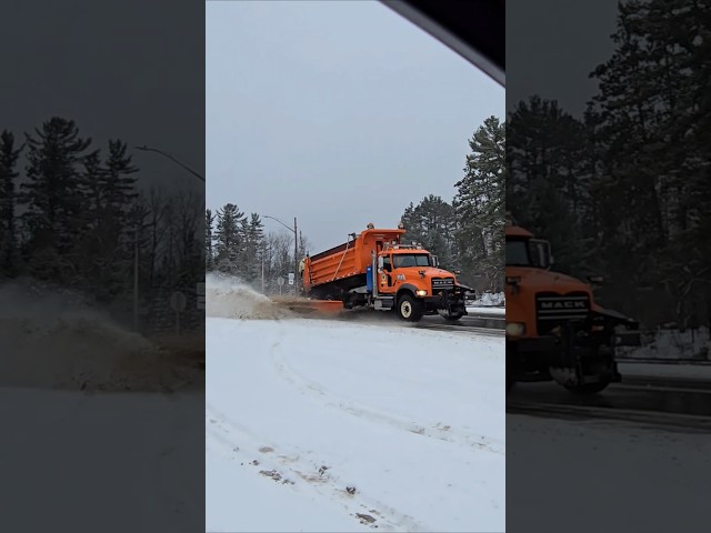 Blasting Snow Off Roads, Big Orange Snow Plow Send It Flying! #snowplowing #snowfall #plowtruck