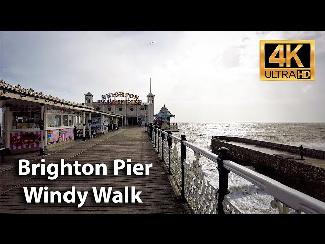 Brighton Pier Windy Walk | Rouch Sea & Big Waves | Walking Tour | 4K UHD 3D 360° binaural audio 🎧