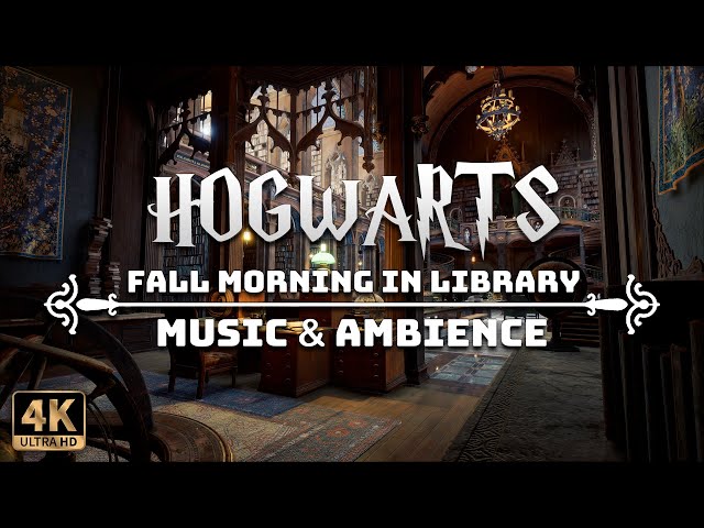 A Calm Autumn Morning in the Hogwarts Library | 4K Harry Potter Music & Ambience