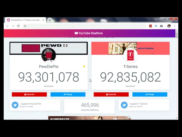 PEWDIEPIE VS T SERIES LIVE SUBSCRIBER COUNT road to 100 million subscribers