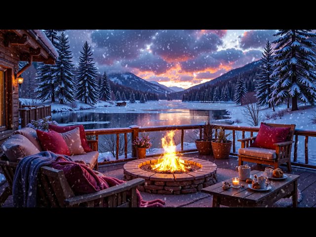 ❤Sweet Winter Air On The Lakeside Balcony ❄ Cozy Porch Space With Relaxing Piano Music