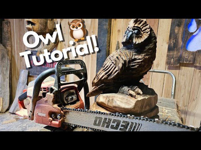 Owl 🦉  Chainsaw Carving (Start to Finish) #chainsawcarving #woodworking #woodcarving #owl #carving