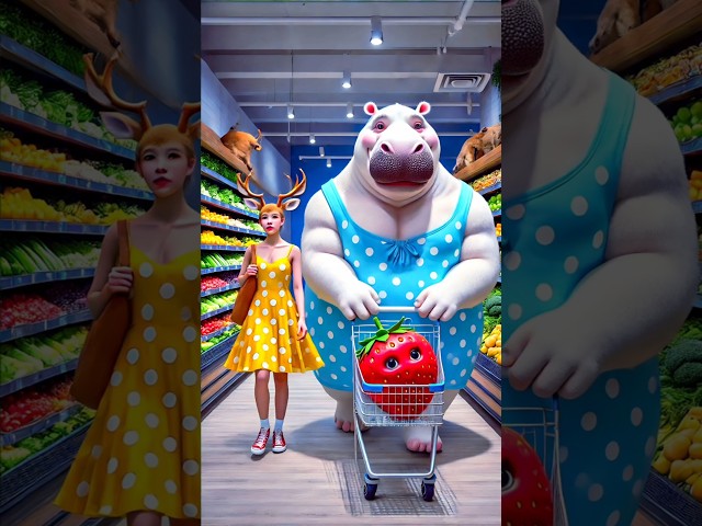 ❤️ Evolution of Hippopotamus: Hippo With deer girl in shoping mall 🥰 #cat #cute #love #shorts