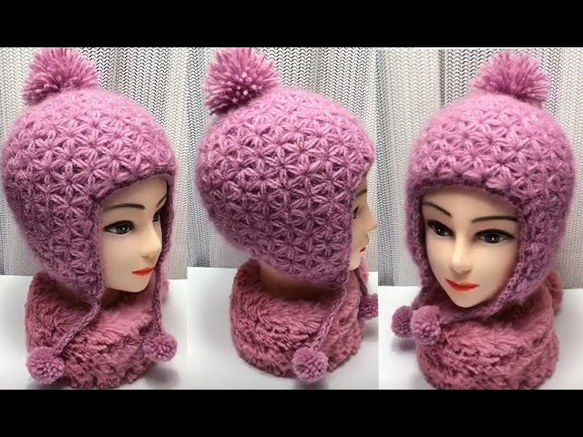 Cherry pattern crochet winter hat tutorial