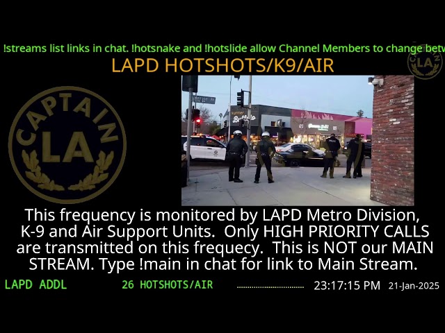 21-Jan-2025 LAPD HOTSHOTS - LA Police Scanner High Priority Calls - LA Captain ARCHIVE  -