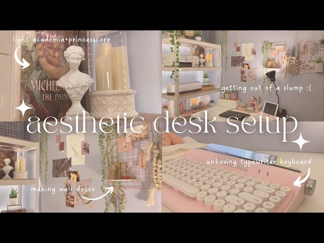 aesthetic desk setup  -  light academia, regencycore, pink pinterest inspired office makeover