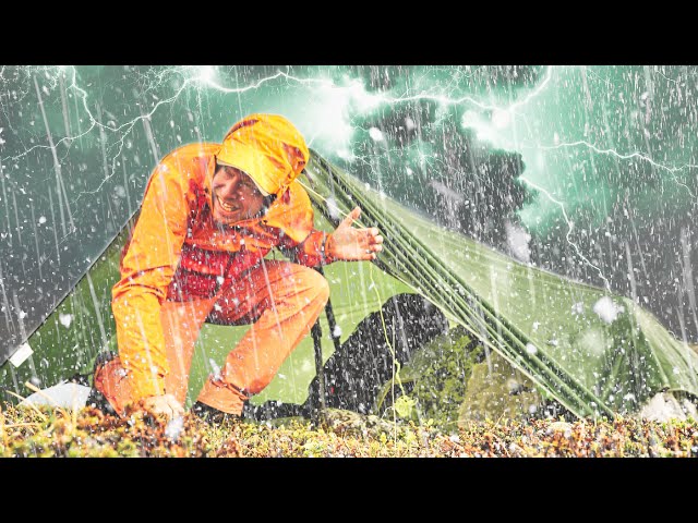 Caught in Massive Storm of Hail, Thunder, Lightning & Heavy Rain, Tarp Shelter Camping Survival ASMR