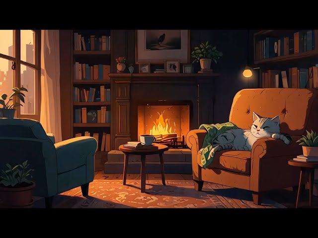 🔥 Cozy Fireplace Ambiance  & Lofi Music | Relaxing Study and Chill 🔥