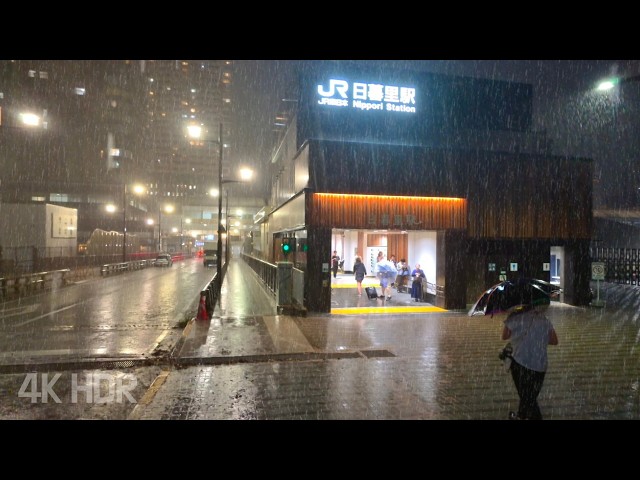 Heavy Rain Walk in Tokyo’s Record-Breaking Storm: 4K/HDR Video | Relaxing Natural City Ambience