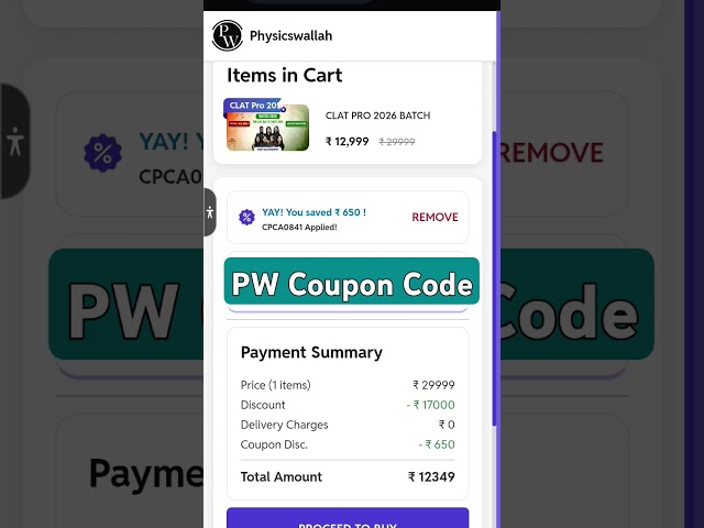 PW Coupon Code | PW Clat Coupon Code | PW Clat Pro 2025 | PW Maximum Discount Coupon Code#clatwallah