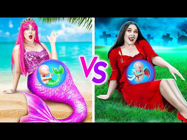 Vampire Pregnant vs Mermaid Pregnant! Funny Pregnancy Moments and Cool Hacks by Rocketmons!