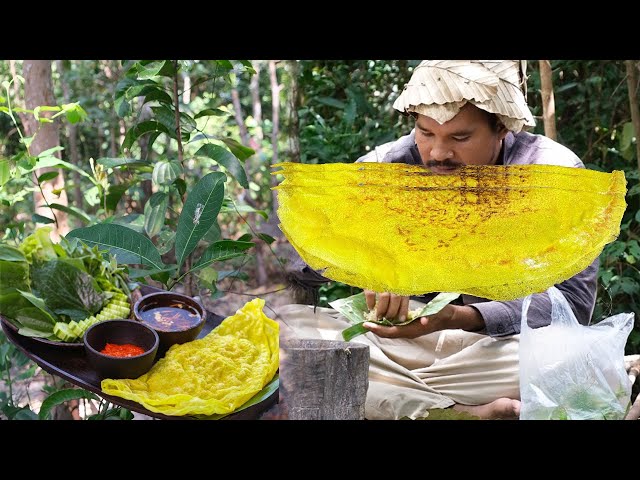 Primitive, How to eat Amazing Khmer Cake with  mixed100 leaves