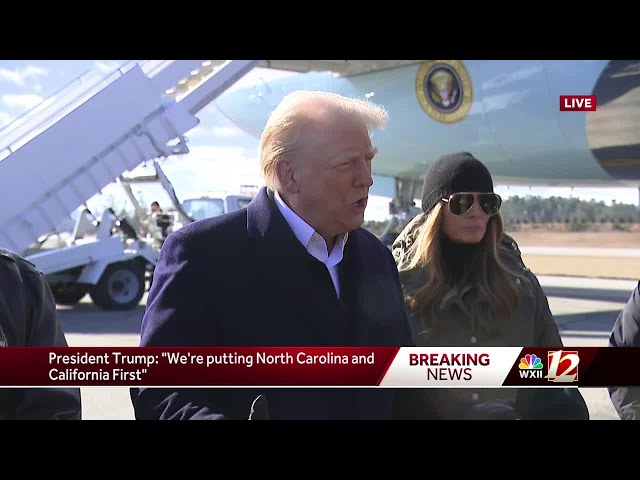 President Donald Trump arrives in North Carolina to visit areas hit by Helene