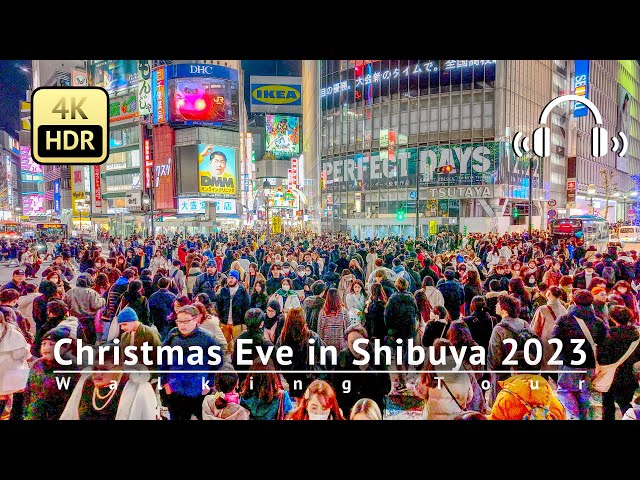 Christmas Eve in Shibuya 2023  Walking Tour - Tokyo Japan [4K/HDR/Binaural]