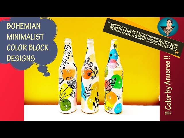 3 Best Glass Bottle Painting / Best Boho Art on Glass Bottle/ 3 Easy DIY BOHO PAINTINGS